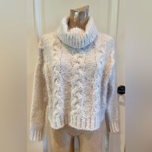 Freshman Cropped Cable Knit Cowl Neck Sweater